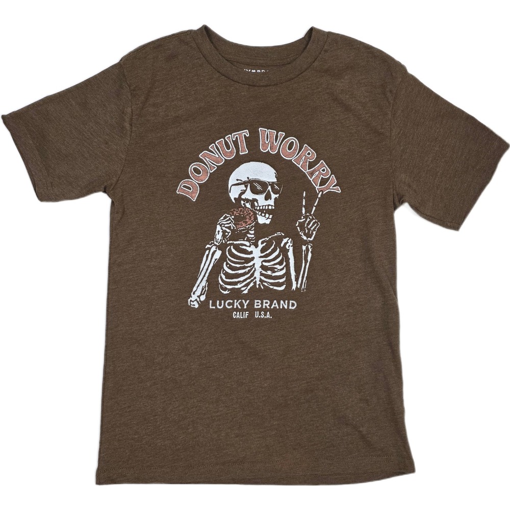 Lucky Brand Boy's Size 10/12 Brown Donut Worry Skeleton Graphic Tee